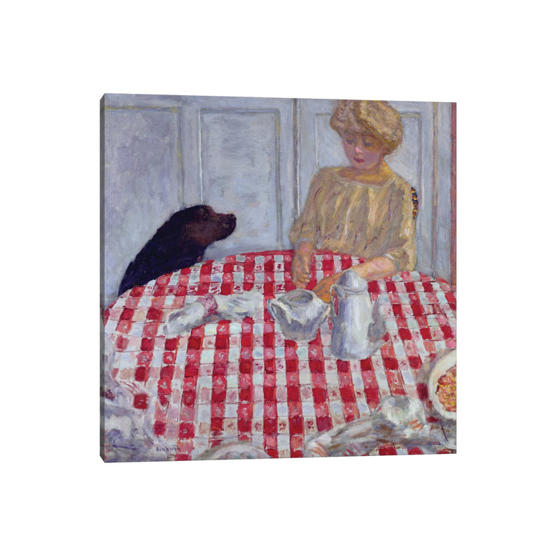 The Red Checked Table Cloth, Or The Dog'S Dinner, 1910 by Pierre Bonnard - Wrapped Canvas Print