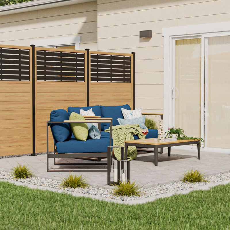 6 ft x 4 ft Cypress and Black Vinyl Semi-Privacy Fence