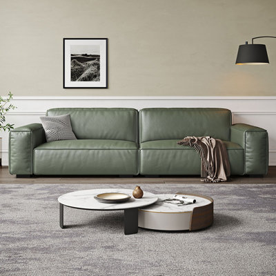 Green Genuine Leather Modular Sofa cushion couch