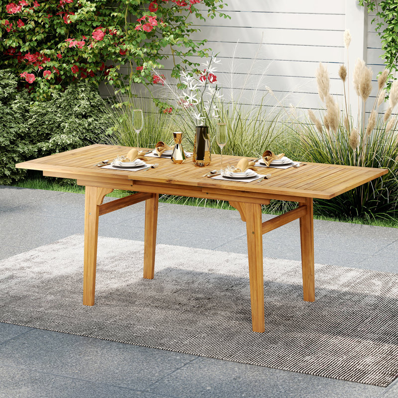 Expandable Outdoor Dining Table 55"-71" Acacia Wood Patio Table For 6-8 Person