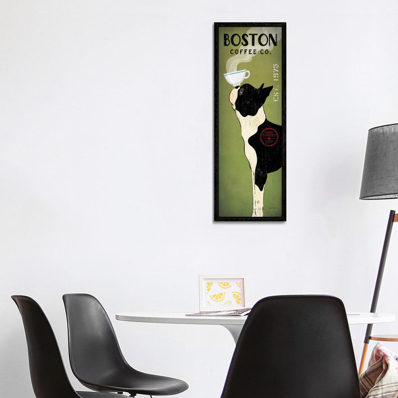 Boston Terrier Coffee Co. by Ryan Fowler - Wrapped Canvas Panoramic Print, Black Floater Framed, 30.48 cm H x 91.44 cm W