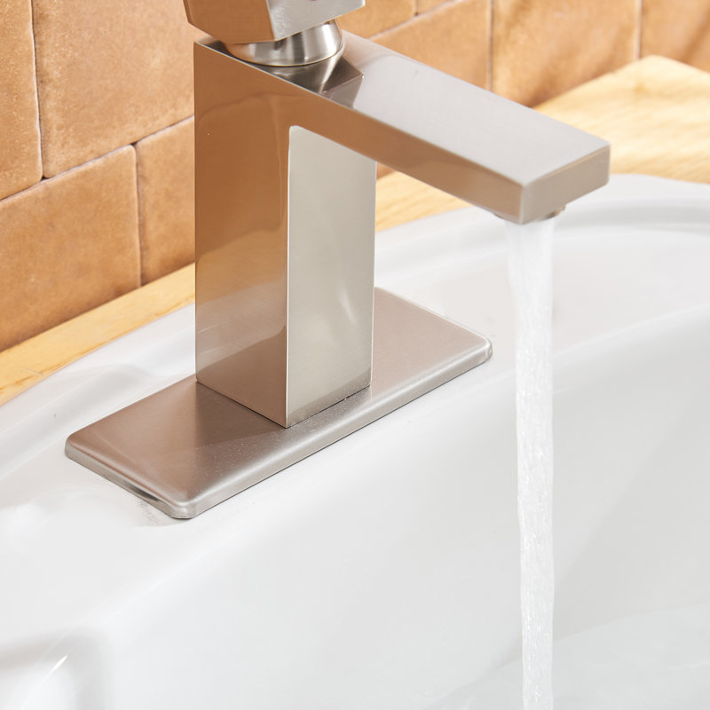 Robinet pour salle de bain à poignée simple avec drain, Nickel brossé