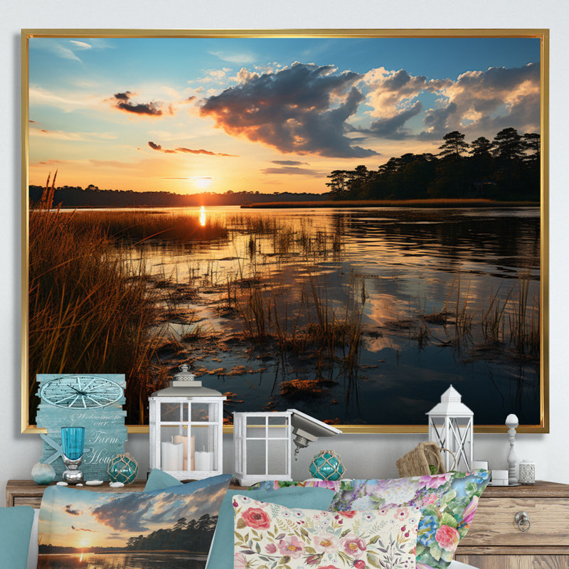 Paysage côtier du Delaware III sur toile, H 12 po x l 20 po x P 1 po, Cadre flottant doré