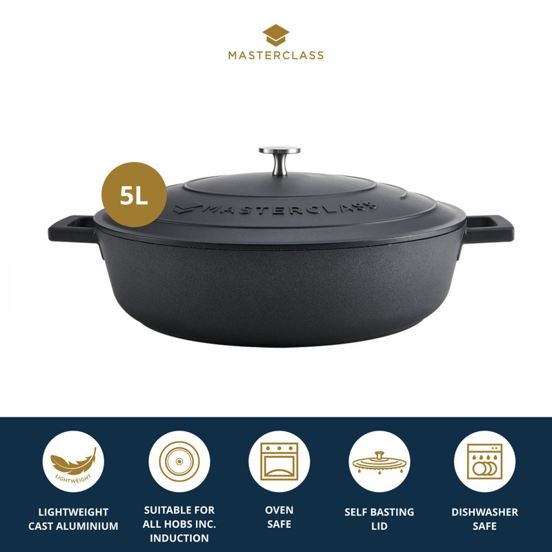 MasterClass Non-Stick Cast Aluminum Round Dutch Oven, 5