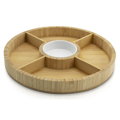 Plateau de service divisé, plateau de service pour apéritif, bol à trempette en céramique et garnitures à tacos, bambou 11,5 po