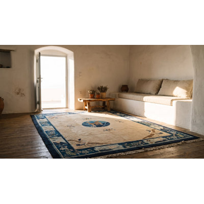 Knotted Antique Ivory 1920s Wool Room Size Chinese - Peking Rectangle Rug