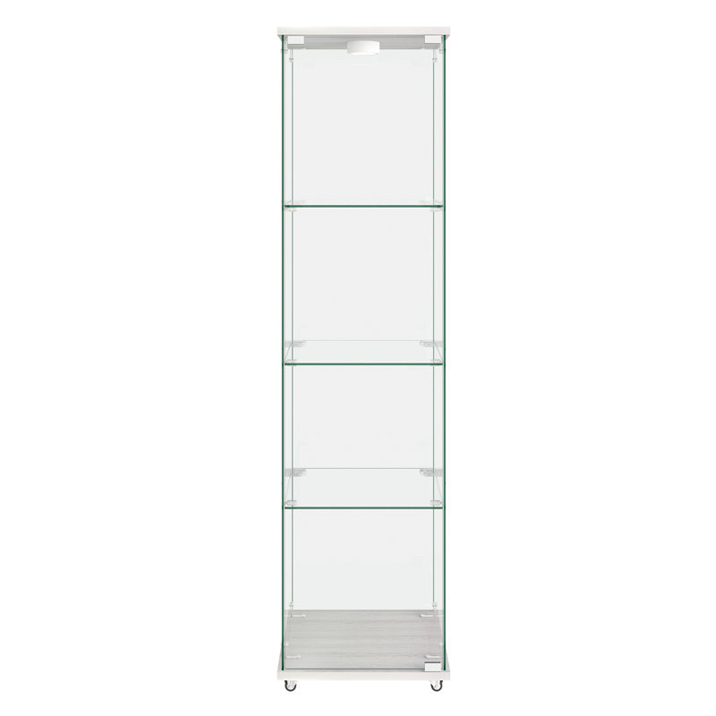Modern Glass Display Cabinet With LED Lights, 64.45" H x 16.73" W x 14.37" D, White