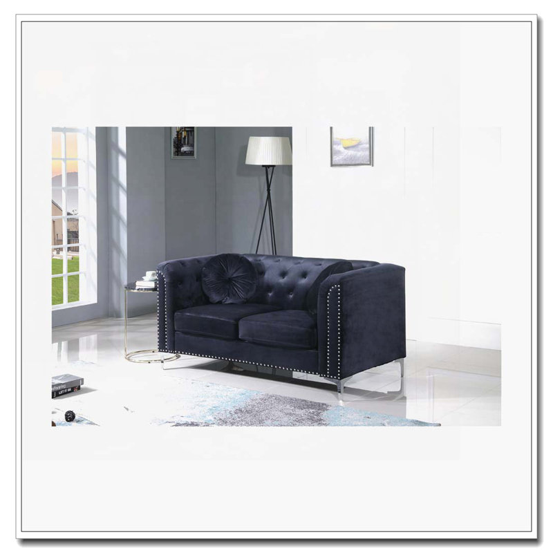 Sleek Black Contemporary Loveseat, Black