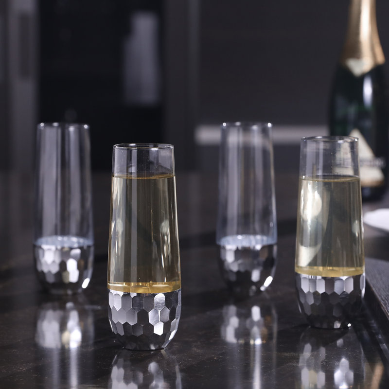 4 Piece 355ml Glass Flute Set, Silver