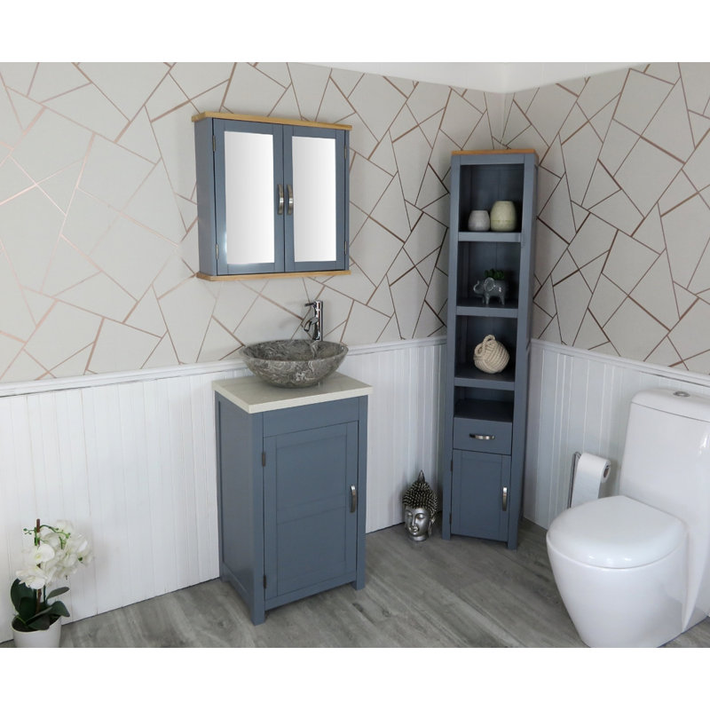 Scranton 515mm Single Bathroom Vanity with Vessel Stone Basin, White Quartz, Grey