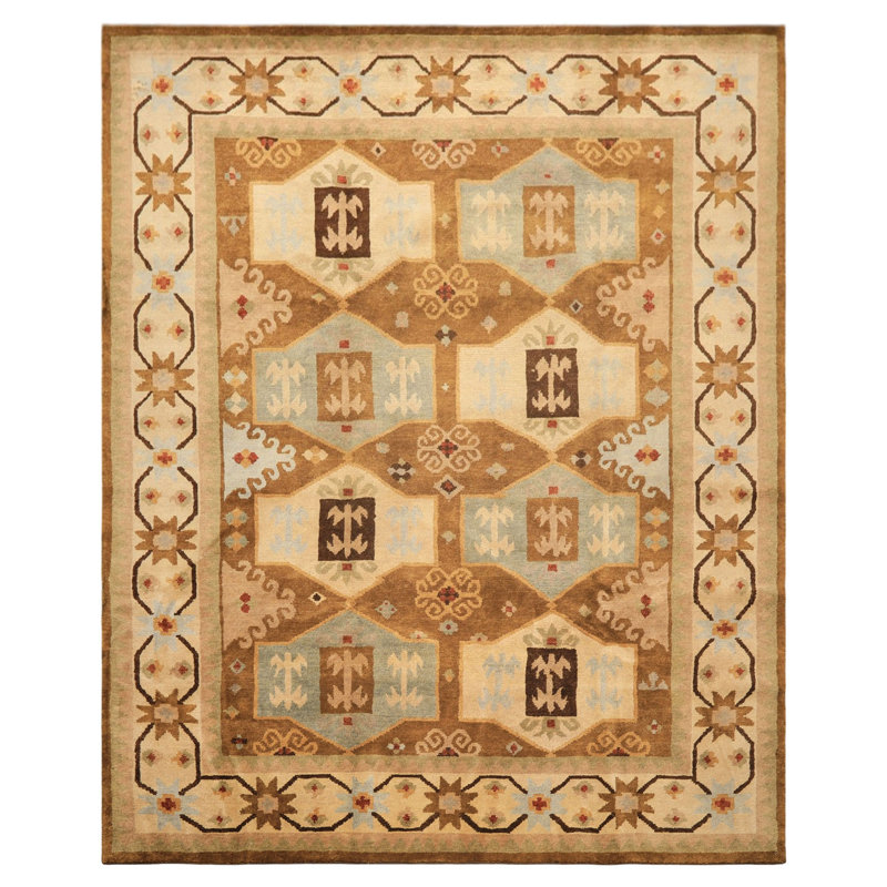Tapis tibétain moderne en laine noué à la main beige 8 pi 1 po x 9 pi 11 po