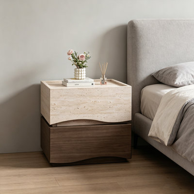 Table de chevet de 17,72 po de style italien minimaliste avec tiroirs cachés et armoire de rangement à verrou NFC