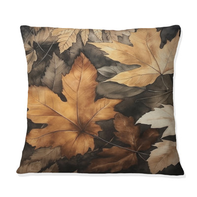 Coussin décoratif brun à motif floral beige et feuilles Harmony IV