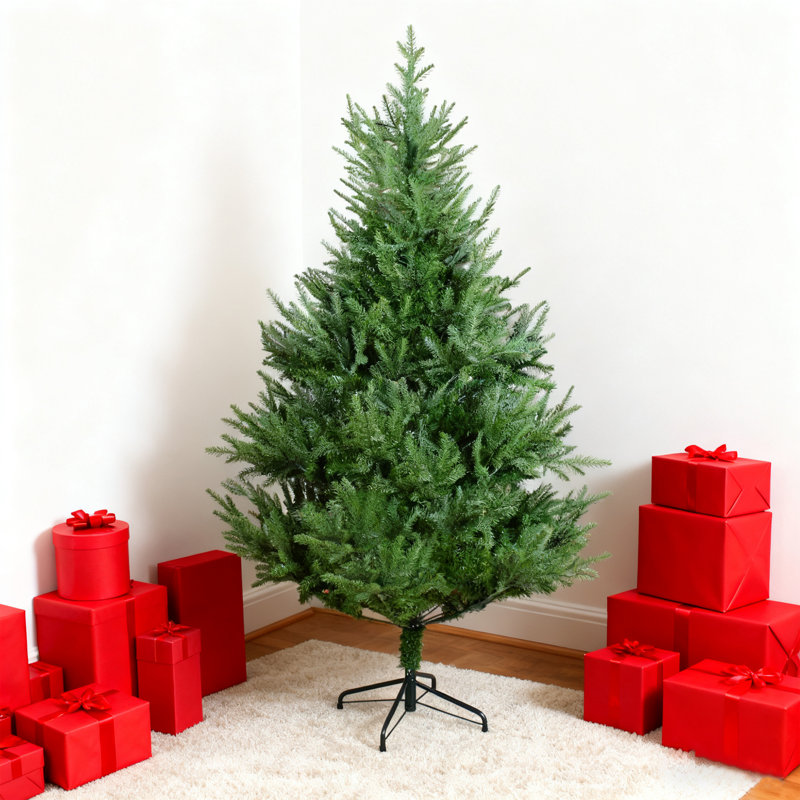 Arbre de Noël courbé 6 pi avec branches denses et base en métal Pomeroy