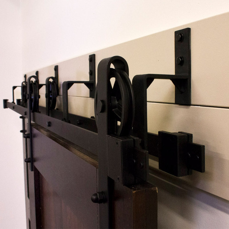 Premium Black Steel Double Bypass Barn Door Hardware Kit