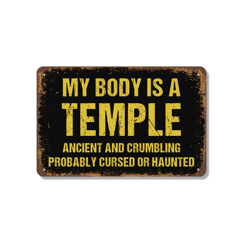 «My Body Is A Temple» antique et en ruine, panneau en aluminium de 7 po x 10 po