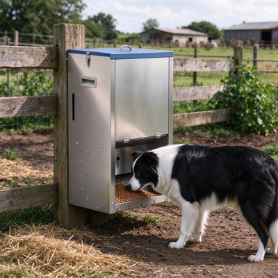 50lbs Galvanized Gravity Dog Feeder with Lockable Clear Door, Indoor & Outdoor Automatic Pet Feeder