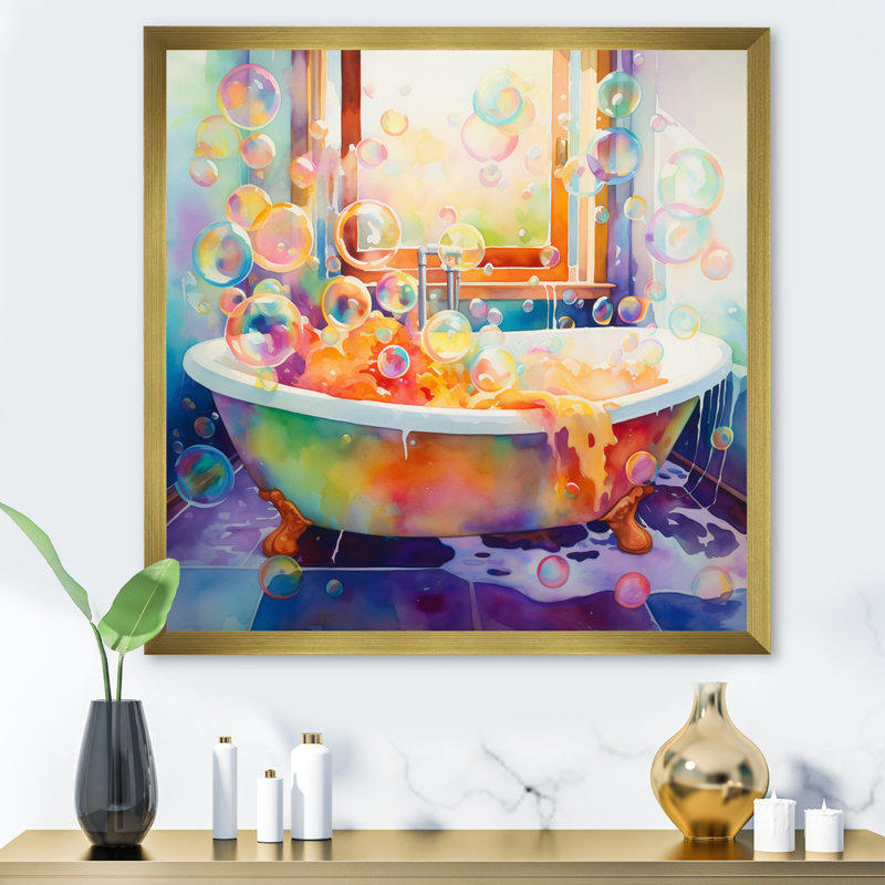 Bath Impressionist Bubbles On Canvas Print, 24" H x 24" W x 1" D, Gold Single Picture Framed