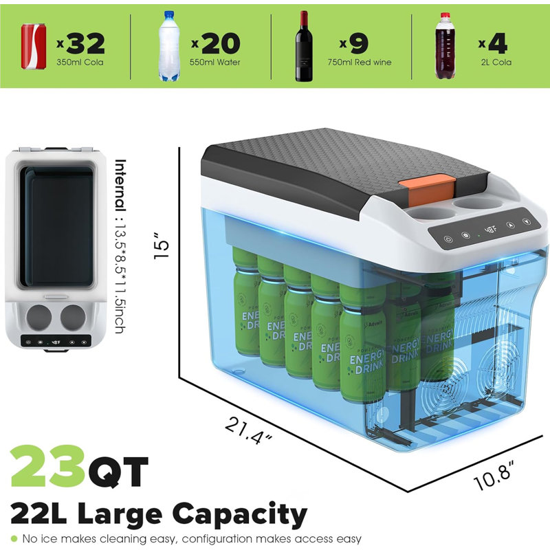 Advwin 23Quart/22L Car Refrigerator 12 Volt Electric Cooler, Portable Plug In Car Cooler For Camping, Travel, Rv, Black, Gray