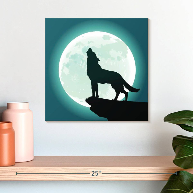Crowle Wolf sur une pleine lune, H 16 po x l 16 po
