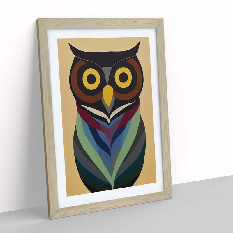 XC1022-368X Abstract Owl In Colour No.1 - Print on Canvas, 46cm H x 34cm W x 3cm D, Oak Framed