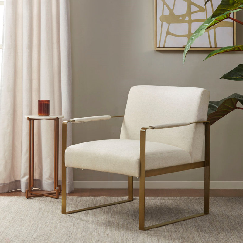 Chaise d'appoint, accoudoirs et pieds en métal, Crème, crème