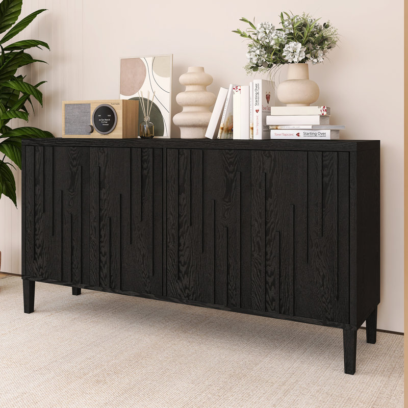 59.80 Inch Wood Sideboard With Hidden Handle, Black