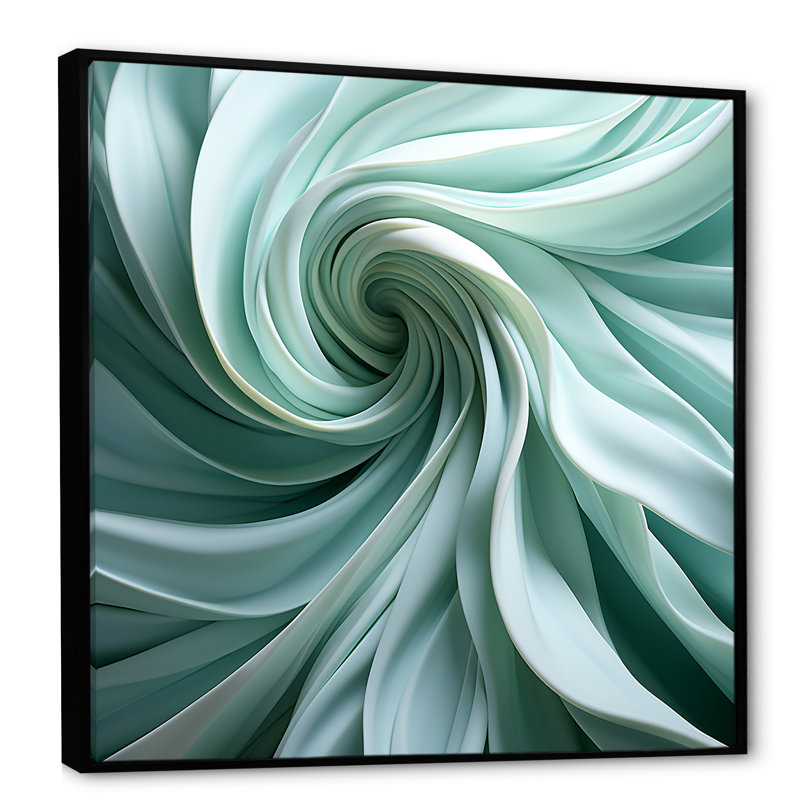 «Green Soft Fractal Spirals III - Abstract Spirals», art mural, Cadre flottant noir, H 30 po x l 30 po x P 1,5 po