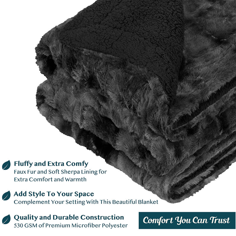Black Tie-Dye Faux Fur Sherpa Reversible Throw Blanket