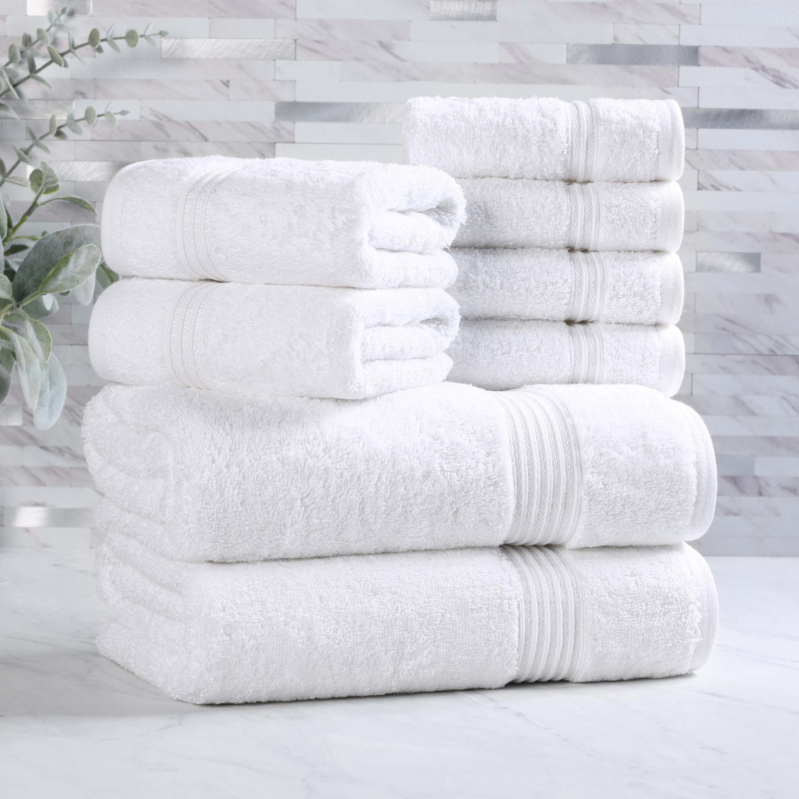 Alexia 8-Piece Egyptian Cotton Towel Set, White