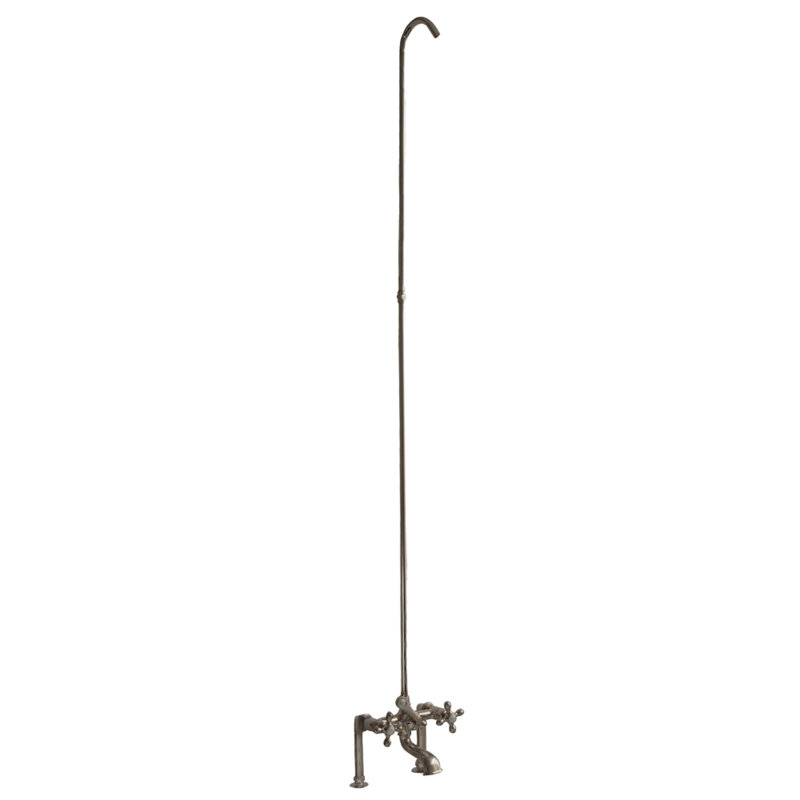Garniture de robinet de baignoire sur pattes à trois poignées avec inverseur, Nickel poli