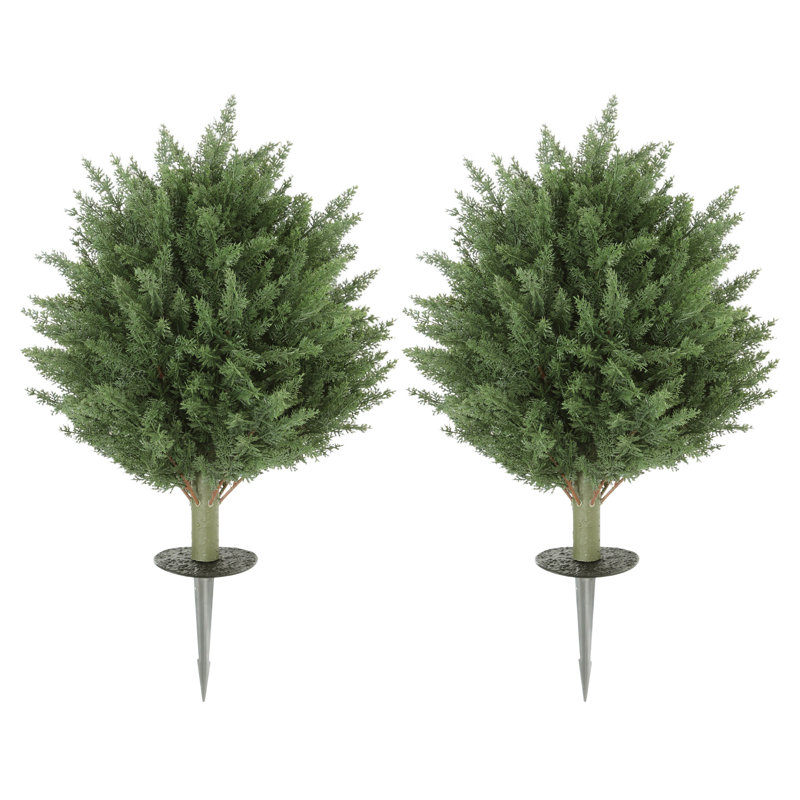 24" Artificial Cypress Trees with Ground Stake, Set of 2, Green