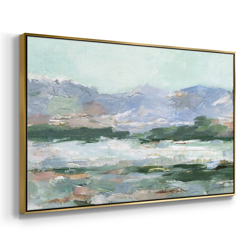 «Pastel Mountain View II», peinture sur toile encadrée, H 27 po x l 41 po x P 2 po, Encadrement doré