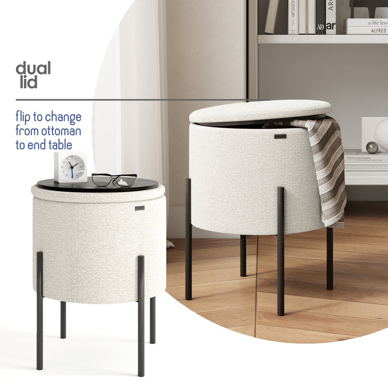 Repose-pieds rond moderne avec rangement, Blanc