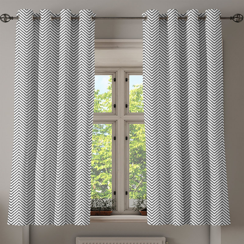 Sateen Geometric Semi-Sheer Grommet Curtain Panels, 50" W x 63" L