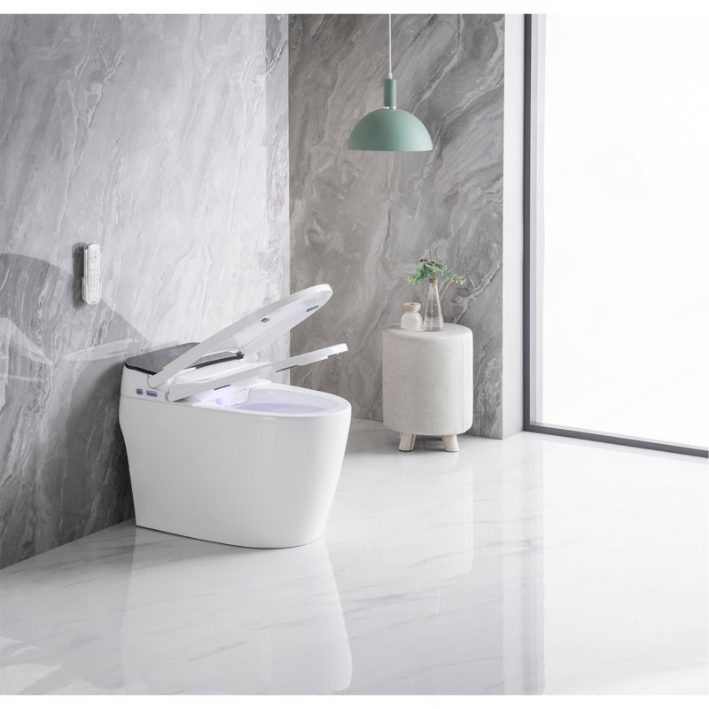 Elongated Smart Toilet With Elongated Heated Bidet Seat, Intelligent Toilet With Bidet Built-In, Feet Sensor,Auto Open/Close Seat, Off Seating AUTO Flush, Night Light, Warm Water & Dryer,White