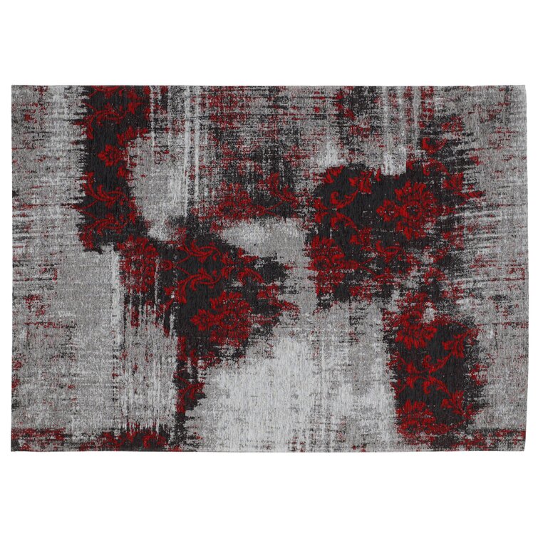 Flachgewebe-Teppich in Grau/Rot