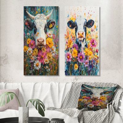 Cow Cow Daisies With Hibiscus I - Collection d'art sur toile 2 animaux