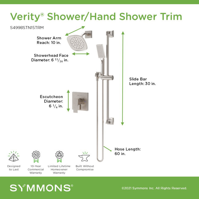 Verity HydroMersion Single Handle VersaFlex Integral Diverter Shower System, Satin Nickel