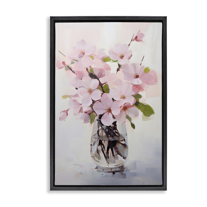 «Rosy Flower Vase» par Petals Prints Design, H 25 po x l 17 po, Cadre flottant noir de jais