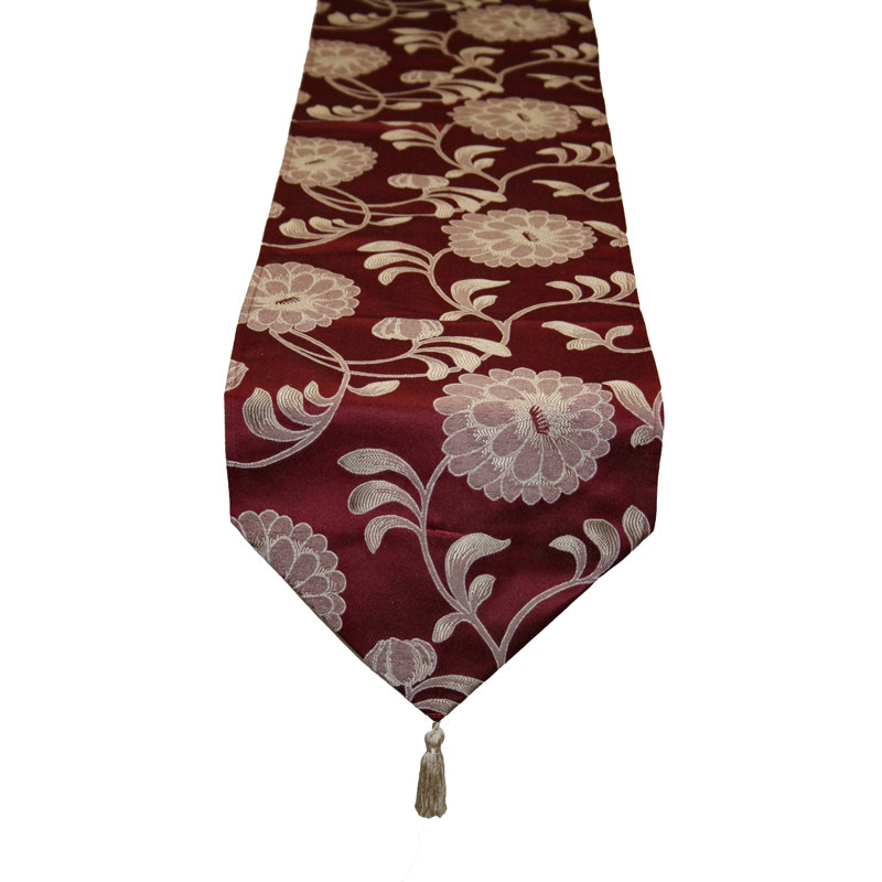 Byadbo Floral Table Runner, Burgundy, 90" L x 13" W