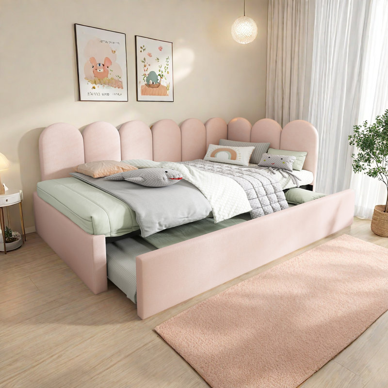 Upholstered Tufted Corner Daybed, Pink