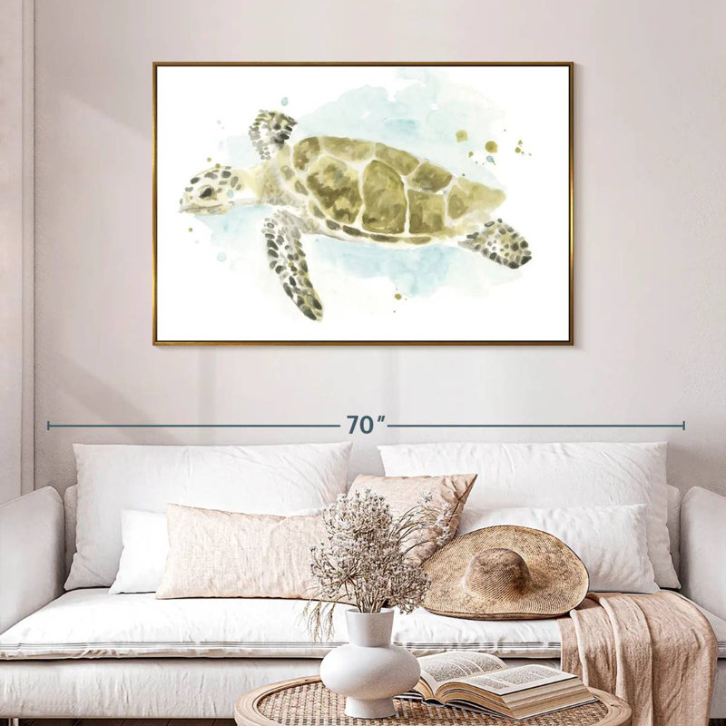 Étude de tortues de mer à l'aquarelle II, 46 po x 31 po, Cadre flottant doré