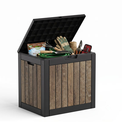 22" D X 17" W Weather Resistant Resin Deck Box with Cherry Wood-Finish
