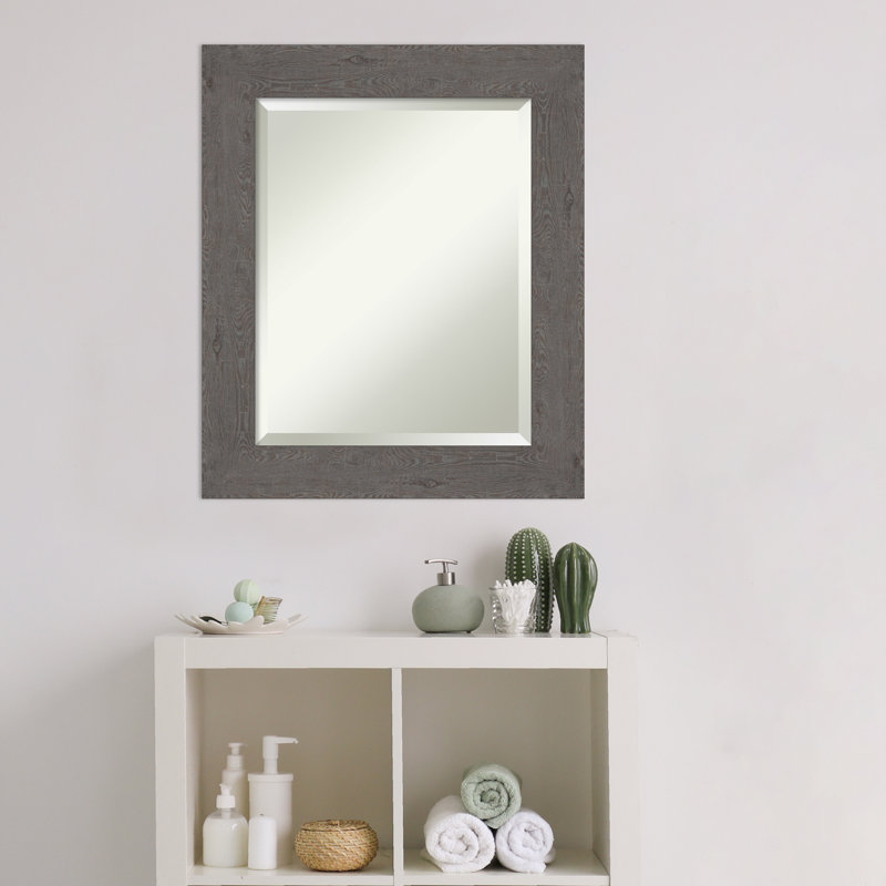 Akhia Narrow Beveled Wall Mirror, 25" x 21", Rustic Plank Gray