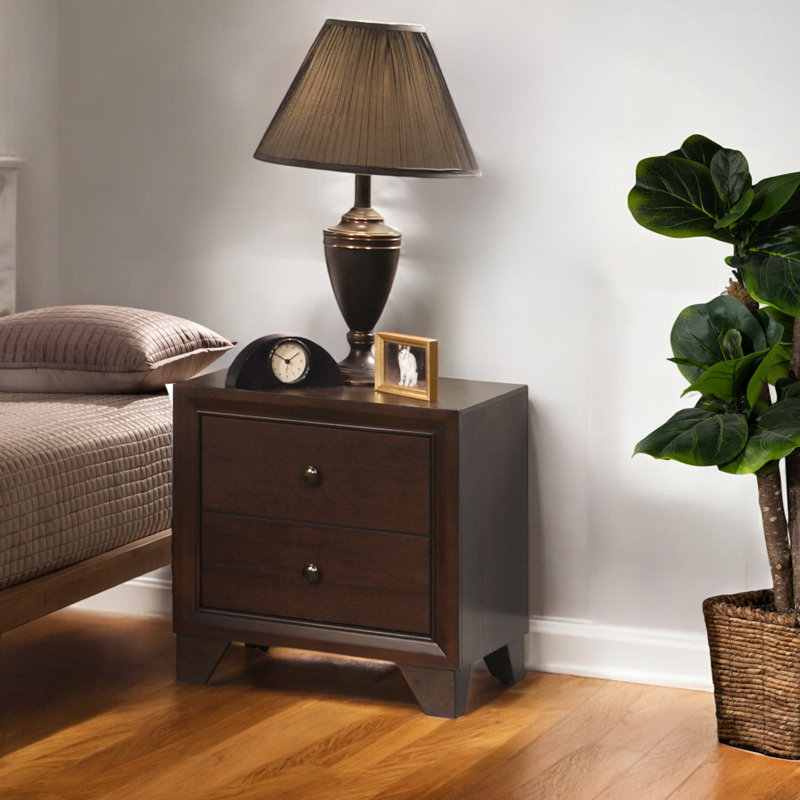Modern Boreal Espresso 2 Drawer Nightstand –Wooden Bedside Table with English Dovetail & Metal Glide