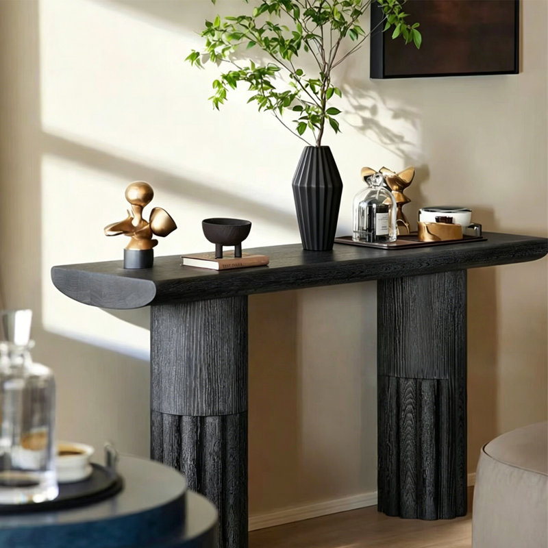 Browder Medieval-style solid wood entrance table, 29.53" H x 70.86" W x 13.77" D
