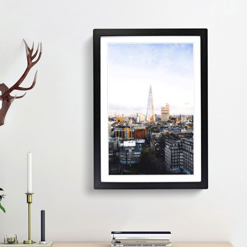 The London Skyline with the Shard - Picture Frame Painting Print, 63cm H x 45cm W x 2cm D, Black Framed