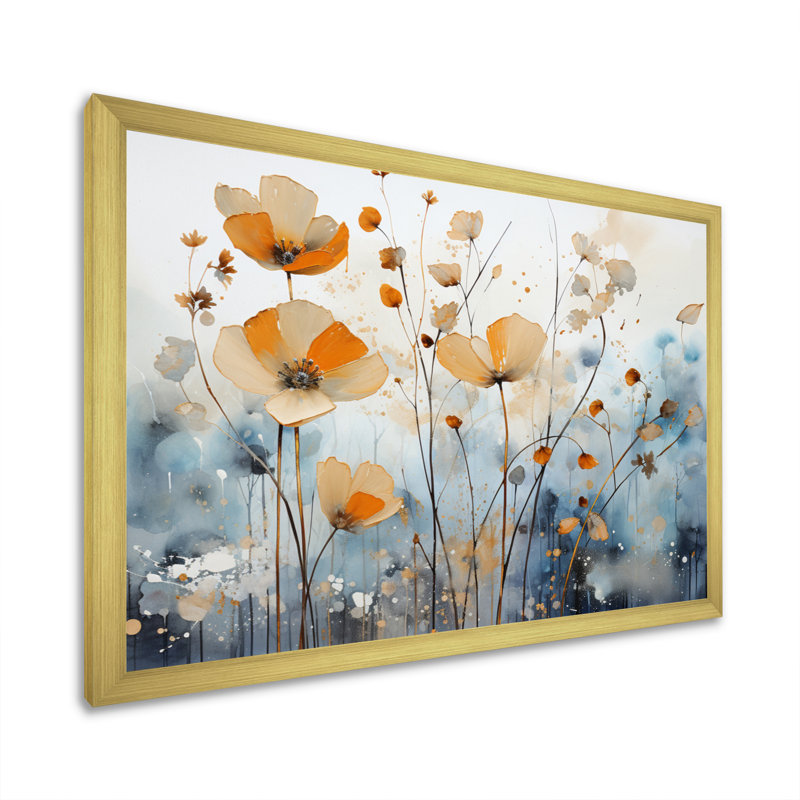 Art sur toile, "Orange Mute Botanicals II", H 12 po x l 20 po x P 1 po, Cadre doré simple