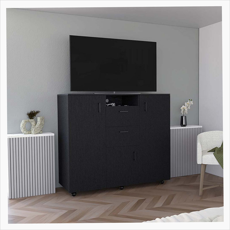 Commode à deux portes Letna, deux tiroirs, quatre tablettes intérieures